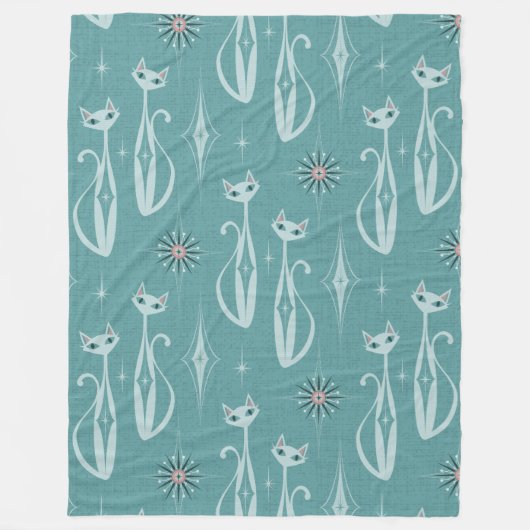 スターバストのダイヤモンドの猫が青 フリースブランケット (正面)