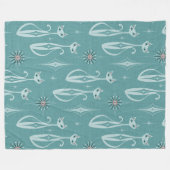 スターバストのダイヤモンドの猫が青 フリースブランケット (正面(横))