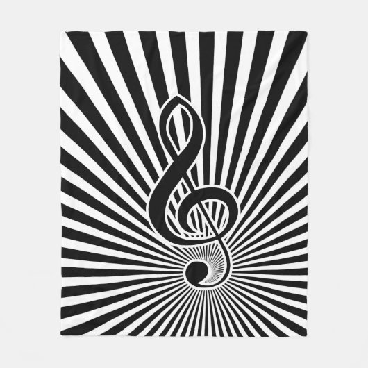 スターバストの白黒クレフ、音符記号音楽ノート フリースブランケット (正面)