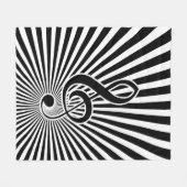 スターバストの白黒クレフ、音符記号音楽ノート フリースブランケット (正面(横))