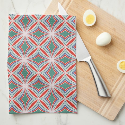 スターバストストライプのタイルの赤、緑、青 キッチンタオル (四つ折り)