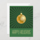 スターバストストライプオーナメントはがき、グリーン&金ゴールド シーズンポストカード (正面/裏面)