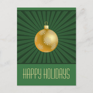 スターバストストライプオーナメントはがき、グリーン&金ゴールド シーズンポストカード