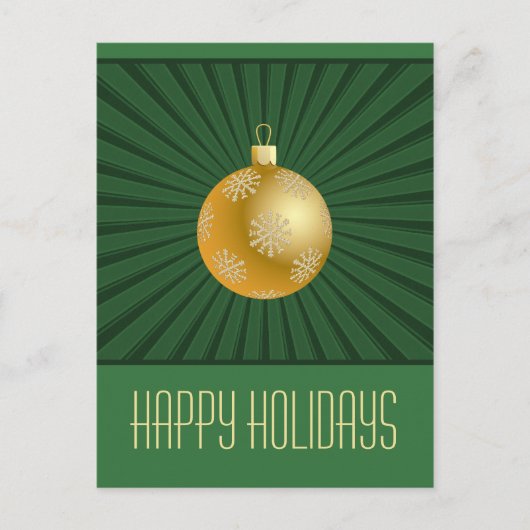 スターバストストライプオーナメントはがき、グリーン&金ゴールド シーズンポストカード (正面)
