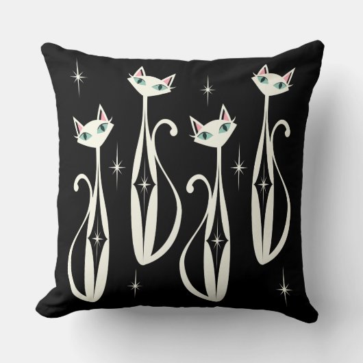 スターバストダイヤモンドキャッツ・オン・ブラック クッション (正面)