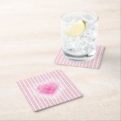 スターバストバレンタインハートオンソフトピンクストライプ スクエアペーパーコースター (インサイチュ)