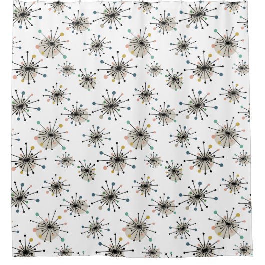 スターバストパターンレトロミッドセンチュリーモダン シャワーカーテン (正面)