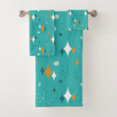 スターバストミッドセンチュリーモダンパターンのティール(緑がかった色) バスタオルセット (インサイチュ)
