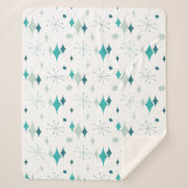 スターバストミッドセンチュリーモダンパターンティール（緑がかった色）アクア シェルパブランケット (正面)