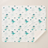 スターバストミッドセンチュリーモダンパターンティール（緑がかった色）アクア シェルパブランケット (正面(横))