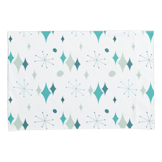 スターバストミッドセンチュリーモダンパターンティール(緑がかった色)アクア 枕カバー (正面右)