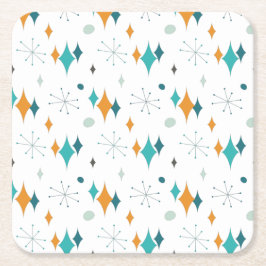 スターバストミッドセンチュリーモダンパターン スクエアペーパーコースター