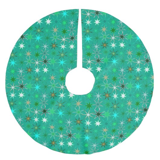 スターバストモダンプリント、ターコイズ及びアクア ブラッシュドポリエステルツリースカート (正面)