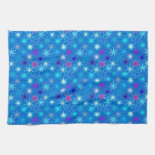 スターバストモダンプリント、深いセルリアンブルー キッチンタオル (横)