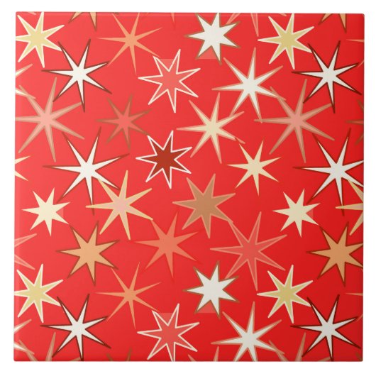 スターバストモダンプリント、深いマンダリンオレンジ タイル (正面)