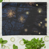 スターバストライトの木々、夜の休日のキッチン キッチンタオル (折り畳み)