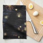 スターバストライトの木々、夜の休日のキッチン キッチンタオル (四つ折り)