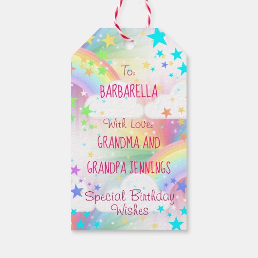 スターバストレインボープリンセスユニコーン誕生日 ギフトタグ (裏面)