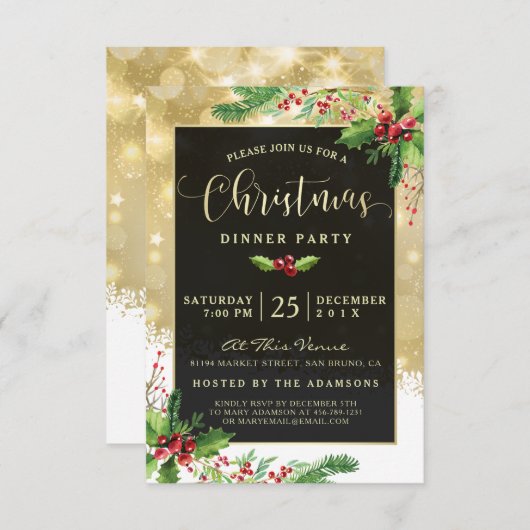 スターバスト雪片|クリスマスパーティの招待状 招待状 (正面/裏面)