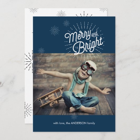 スターバスト1 Photo Holiday Card in Navy シーズンカード (正面/裏面)