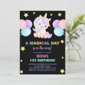 スターバルーンユニコーン誕生日招待状 招待状 (スタンド正面)