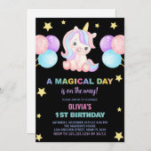 スターバルーンユニコーン誕生日招待状 招待状 (正面/裏面)