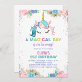 スターバルーンユニコーン誕生日招待状 招待状 (正面/裏面)