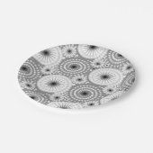 スターバーストとピンホイール、グレー、白黒 ペーパープレート (アングル)