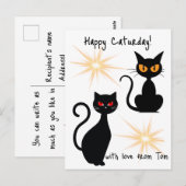 スターバーストとレトロな黒猫 - 編集可能なテキスト ポストカード (正面/裏面)