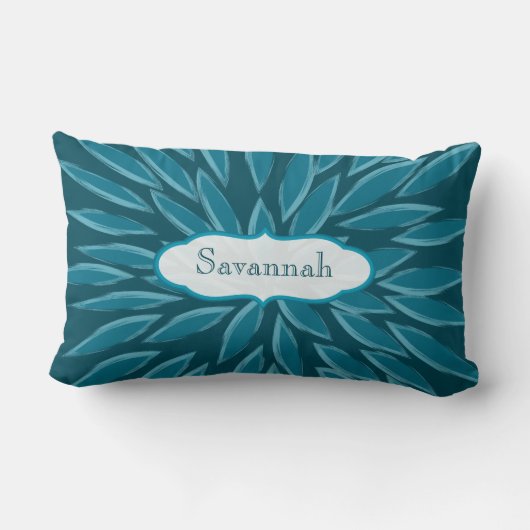 スターバーストフラワーティール（緑がかった色）パーソナライズされた枕 ランバークッション (裏面)