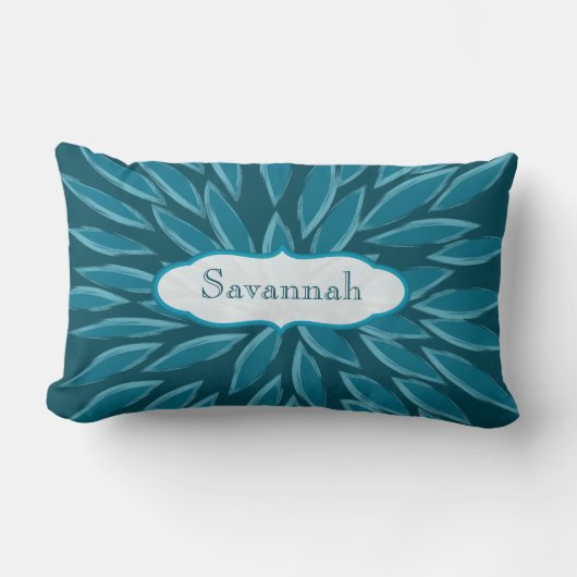 スターバーストフラワーティール（緑がかった色）パーソナライズされた枕 ランバークッション (正面)