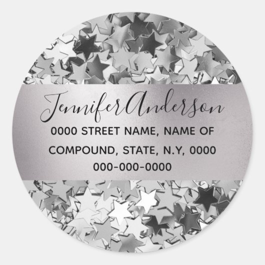 スターパターンシルバーコラージュきらめくシャインDIY ラウンドシール (正面)