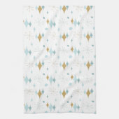 スターパターンミッドセンチュリーモダンアクア金ゴールド キッチンタオル (縦)