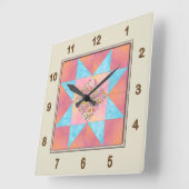 スターパッチサンセット&ウォーターキルトブロック スクエア壁時計 (傾斜)