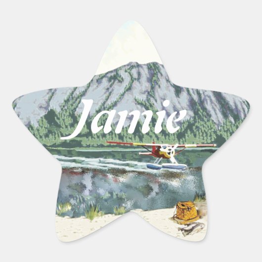 スターパーソナライズされたアラスカンブッシュピープル飛行機 星シール (正面)