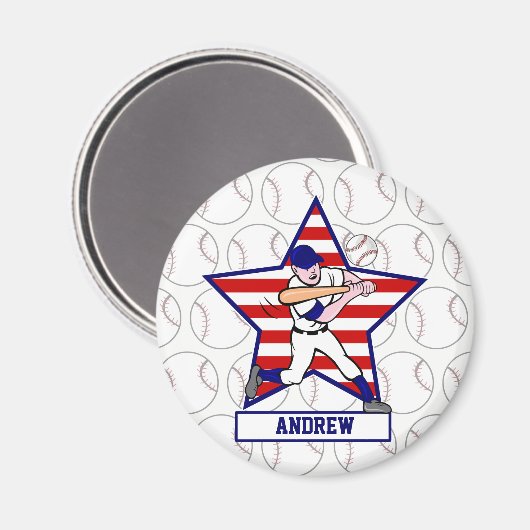 スターパーソナライズされたズ&ストライプベースボールバッターv1 マグネット (正面/裏面)