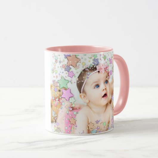 スターパーソナライズされたリーベビーフォトピンクコーヒーマグ マグカップ (正面右)