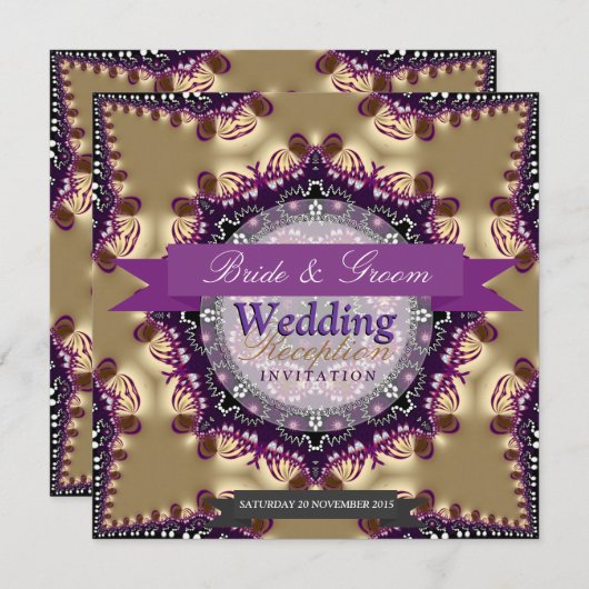 スターパープ王室のル金ゴールド結婚式の披露宴招待状 招待状 (正面/裏面)