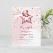 スターピローガールのベビーシャワー付きテディベア 招待状 (スタンド正面)