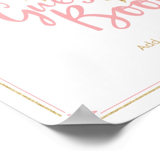 スターピンク金ゴールドグリッターベビーシャワーゲストブックサイン ポスター (角)