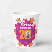 スターピンク黄金色20歳の誕生日2枚の写真 紙コップ (正面)