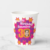 スターピンク黄金色30歳の誕生日2枚の写真 紙コップ (正面)
