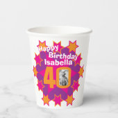 スターピンク黄金色40歳の誕生日2枚の写真 紙コップ (裏面)