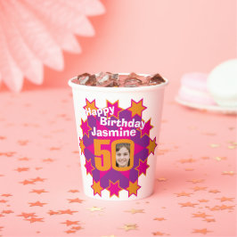 スターピンク黄金色50歳の誕生日2枚の写真 紙コップ