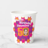 スターピンク黄金色50歳の誕生日2枚の写真 紙コップ (正面)