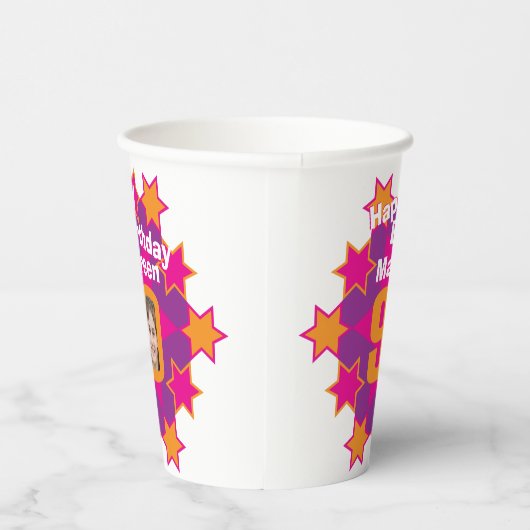 スターピンク黄金色90歳の誕生日2枚の写真 紙コップ (右)