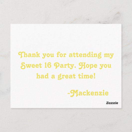 スターファンキースウィート16フラットサンキューノーテカードイエロー ポストカード (裏面)