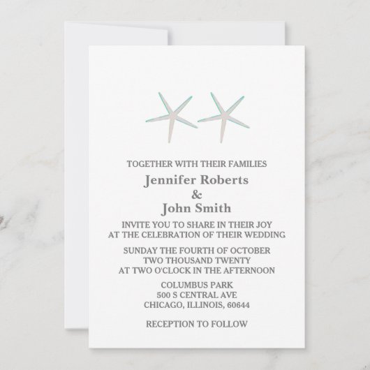 スターフィッエレガントググレーティール（緑がかった色）ホワ航海のイ結婚トズ 招待状 (正面)