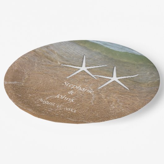 スターフィッシュかわいいカップル航海のビーチ結婚式2023 ペーパープレート (アングル)
