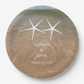 スターフィッシュかわいいカップル航海のビーチ結婚式2023 ペーパープレート (正面)